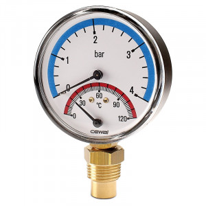 Termomanometru radial ½”, 80 mm, 0-120˚C, 0-6 bar