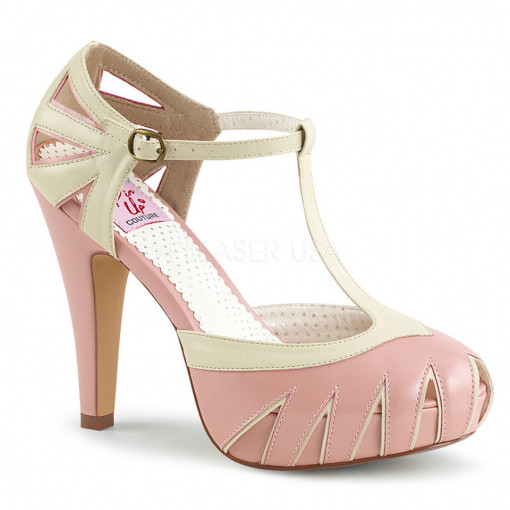 Pin Up Couture BETTIE-25 B. Pink-Cream Faux Leather