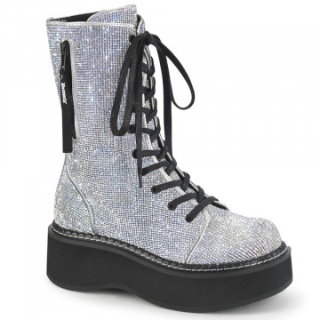 Demonia EMILY-362 Silver Vegan Leather-Rhinstone