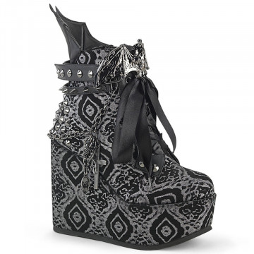 Demonia POISON-107 Blk-Silver Faux Nubuck Leather