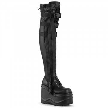 Demonia WAVE-315 Blk Stretch Vegan Leather