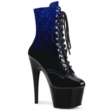 Pleaser ADORE-1020OMB Blue-Blk Glittered Ombre Pat/Blk