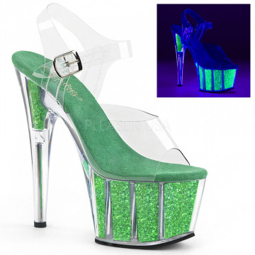 Pleaser ADORE-708UVG Clr/Neon Green Glitter