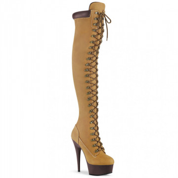 Pleaser DELIGHT-3000TL Tan Nubuck Faux Leather/Dar