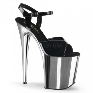 Pleaser FLAMINGO-809 Blk Pat/Slv Chrome