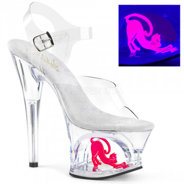 Pleaser MOON-708CAT Clr/Clr-Neon Pink