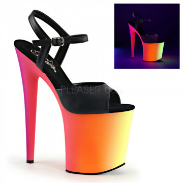 Pleaser RAINBOW-809UV Blk Faux Leather/Neon Multi