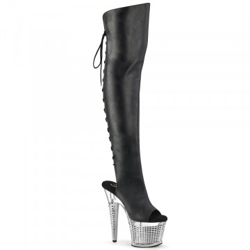Pleaser SPECTATOR-3019 Blk Faxur Leather/Clr-Slv Chrome