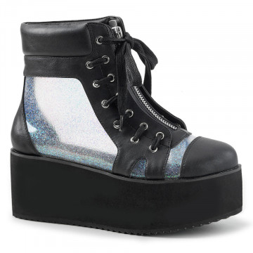 Demonia GRIP-102 Blk Vegan Leather-Clr Hologram TPU