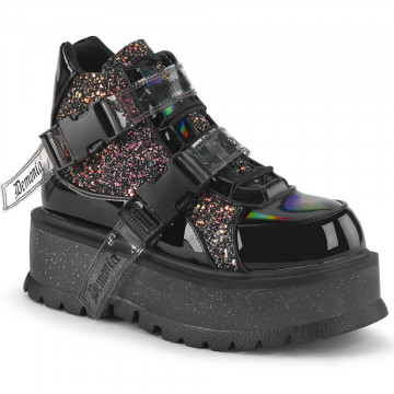 Demonia SLACKER-50 Blk Patent-Blk Multi Glitter