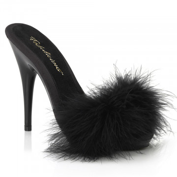 Fabulicious POISE-501F Blk Satin-Marabou Fur/Blk