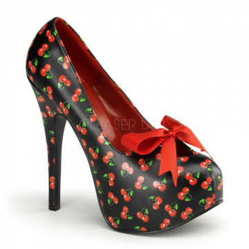 Pin Up Couture TEEZE-12-6 Blk Pu (Cherries Print)
