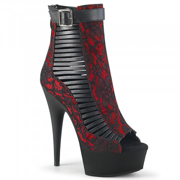 Pleaser DELIGHT-600-27LC Blk Faux Leather-Red Fabric/Blk Matte