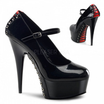 Pleaser DELIGHT-687FH Blk-Red Pat/Blk