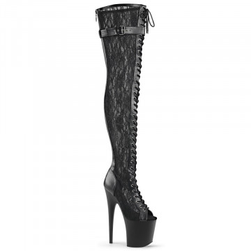 Pleaser FLAMINGO-3025ML Blk Faux Leather-Mesh-Lace/Blk Matte