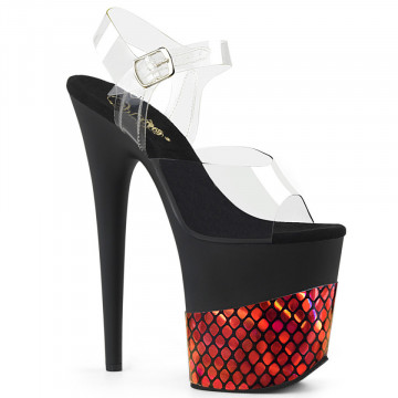 Pleaser FLAMINGO-808HFN Clr/Blk Matte-Red Holo