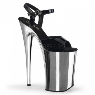 Pleaser INFINITY-909 Blk Pat/Slv Chrome