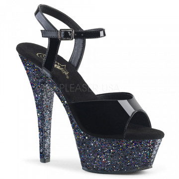 Pleaser KISS-209LG Blk Pat/Blk Multi Glitter