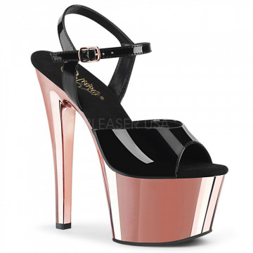 Pleaser SKY-309 Blk Pat/Rose Gold Chrome