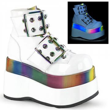 Demonia BEAR-104 Wht Patent-Rainbow Reflective
