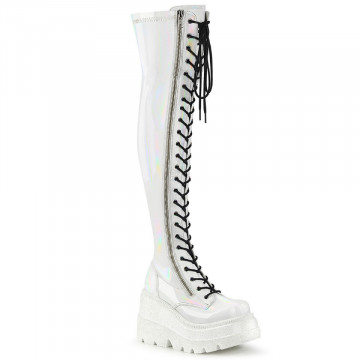 Demonia SHAKER-374 Wht Hologram Stretch Patent