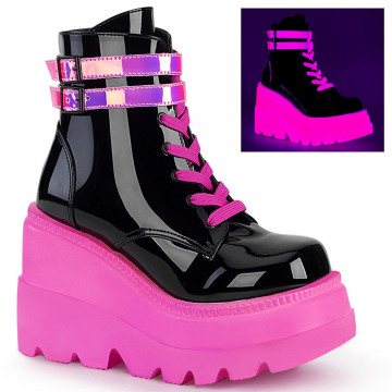 Demonia SHAKER-52 Blk Pat-UV Neon Pink