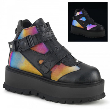 Demonia SLACKER-32 Blk Vegan Leather-Rainbow Refle