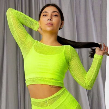Jaya, Neon set in mesh neon il completo a rete larga sexy accessorio