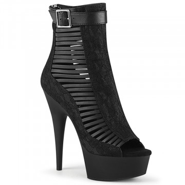 Pleaser DELIGHT-600-27LC Blk Faux Leather-Fabric/B