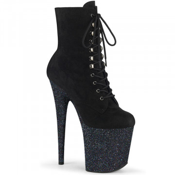 Pleaser FLAMINGO-1020FSMG Blk Faux Suede/Blk Multi