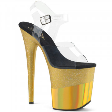 Pleaser FLAMINGO-808-2HGM Clr/Gold Glitter-Hologram