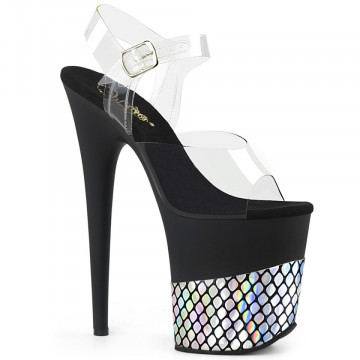 Pleaser FLAMINGO-808HFN Clr/Blk Matte-Slv Holo