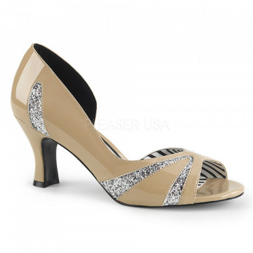 Pleaser Pink Label JENNA-03 Cream Pat-Silver Glitter