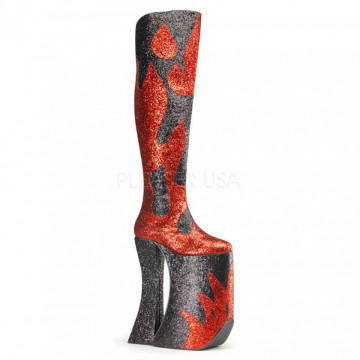 Pleaser Pink Label SPLASHY-3020 Red Pat-Blk Glitte