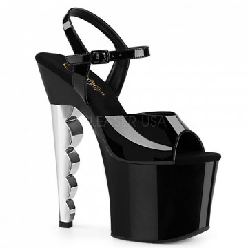 Pleaser SCALLOP-709CH Blk Pat/Blk-Slv Chrome