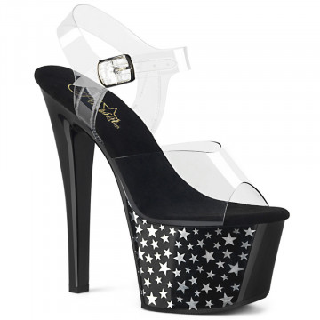 Pleaser SKY-308CP-1 Clr/Blk-Slv Chrome