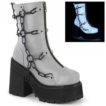 Demonia ASSAULT-66 Grey Reflective Vegan Leather