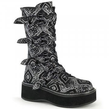 Demonia EMILY-322 Blk-Silver Faux Nubuck Leather