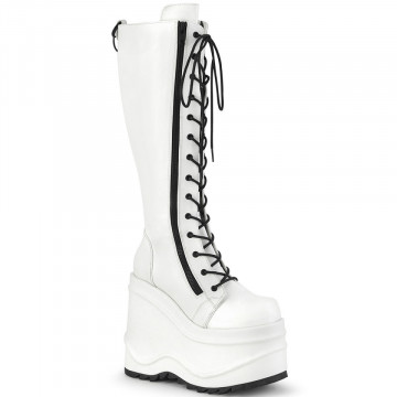 Demonia WAVE-200 Wht Vegan Leather