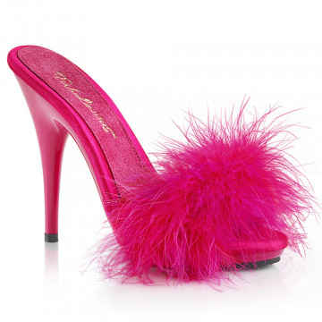 Fabulicious POISE-501F H. Pink Satin-Marabou Fur/H. Pink