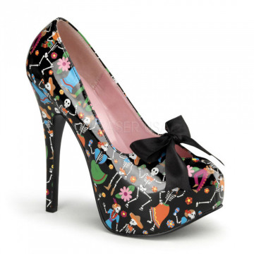 Pin Up Couture TEEZE-12-4 Blk Pat (Muertos Print)