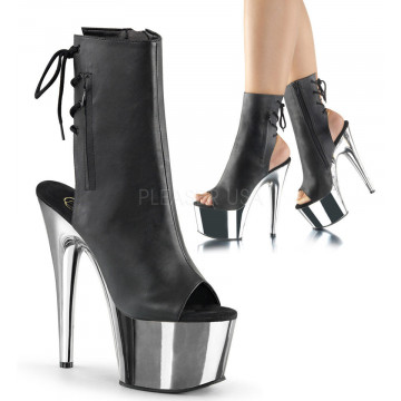 Pleaser ADORE-1018 Blk Faux Leather/Slv Chrome