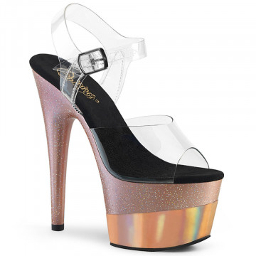Pleaser ADORE-708-2HGM Clr/Rose Gold Glitter Hologram