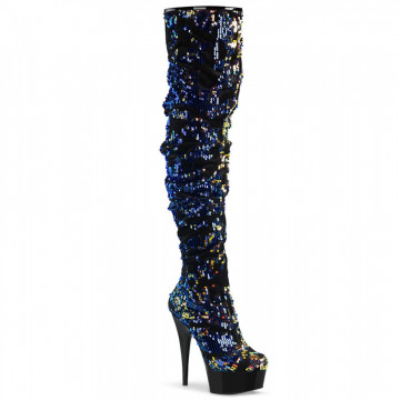 Pleaser DELIGHT-3004 Blue Iridescent Sequins/Blk