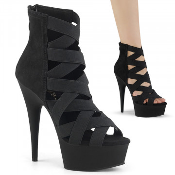 Pleaser DELIGHT-600-24 Blk Elastic Band-Faux Suede