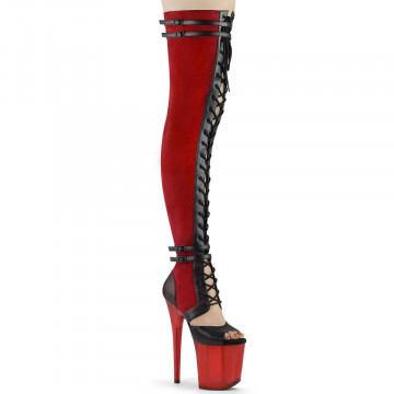 Pleaser FLAMINGO-3027 Red Faux Suede-Blk Faux Leat