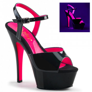 Pleaser KISS-209TT Blk Pat/Blk-Neon H. Pink