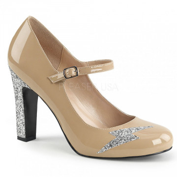 Pleaser Pink Label QUEEN-02 Cream Pat-Slv Glitter