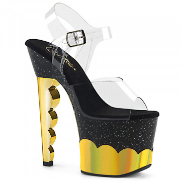 Pleaser SCALLOP-708-2HGM Clr/Blk-Gold Hologram