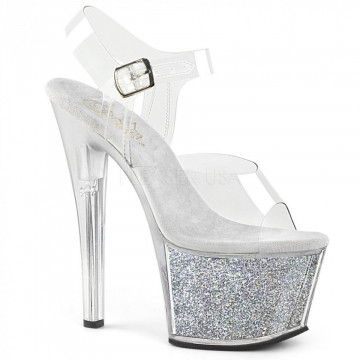 Pleaser SKY-308G-T Clr/Silver Multi Glitter Inserts